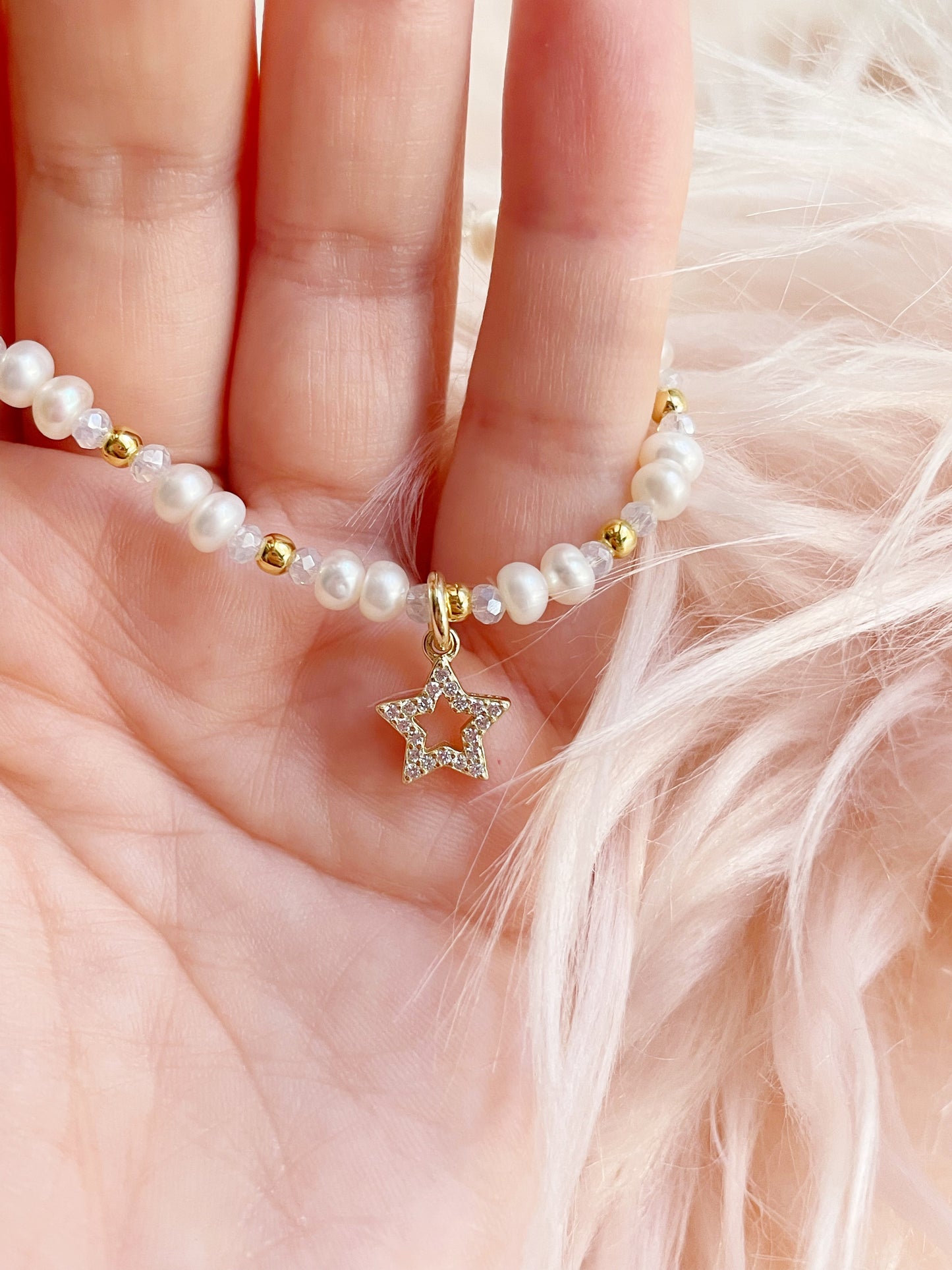 Bracciale perle e cristalli con stella