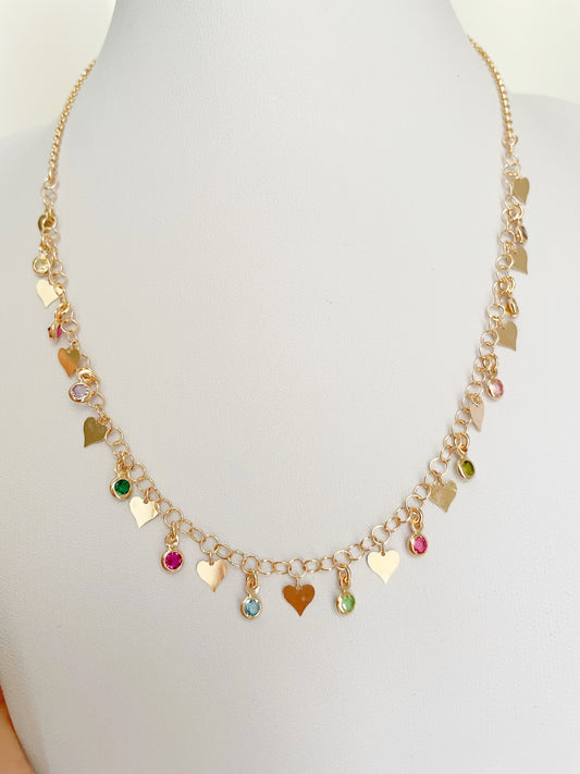 Collana con zirconi multicolor e cuori